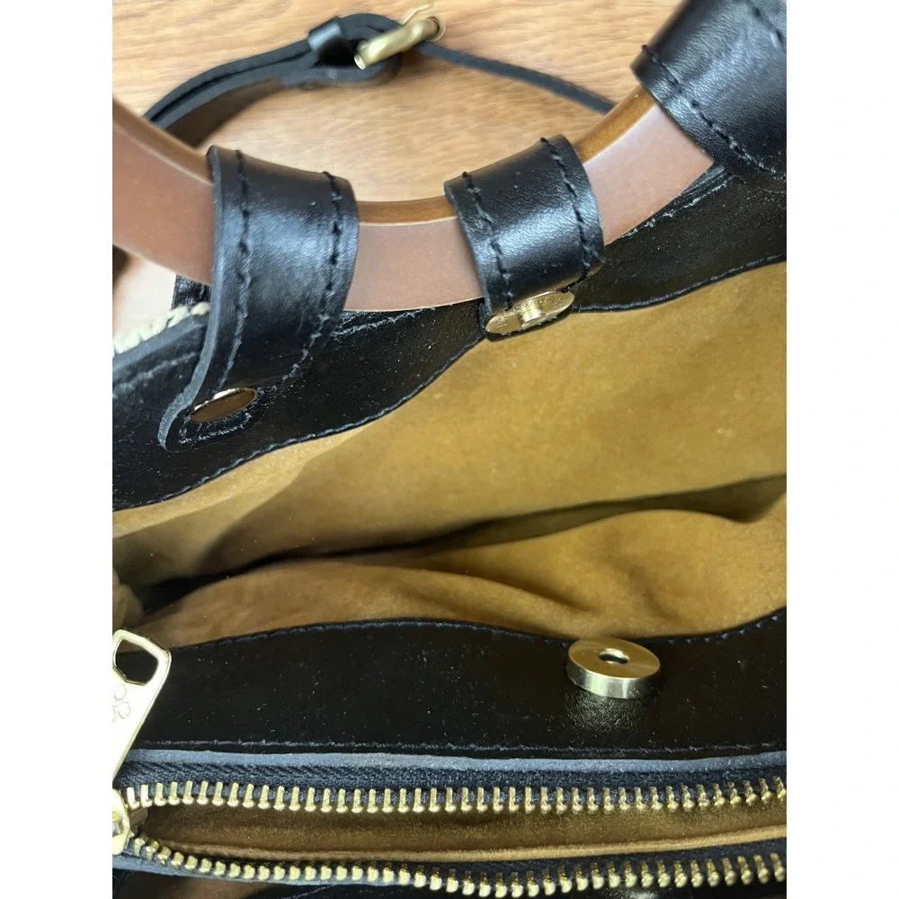 Rare Patricia Nash Empoli Satchel Crossbody in Tuareg Woven with Wood Handles